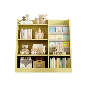 AZL1 Life Concept Decorative Bookshelf Four Tier Kids Book Shelf Wooden Book Display Organizer for Children Using, Yellow, 35.5"*15.8"*31.5" - 1 of 4