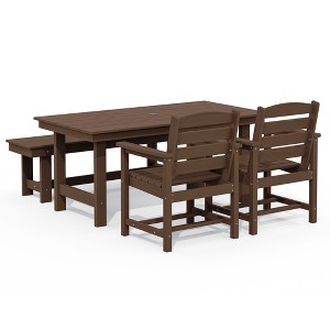 Hyleory Recycled HDPE 4pc Patio Dining Set - Rectangular Table & Umbrella Hole,Patio Dining Bench,2 Patio Armchairs - 1 of 4