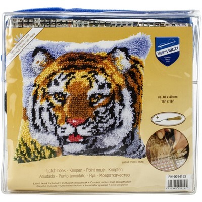 Vervaco Cushion Latch Hook Kit 16"X16"-Tiger
