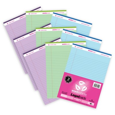 Roaring Spring Enviroshades Legal Pad, Standard, Assorted Colors, 3 Per Pack, 3 Packs