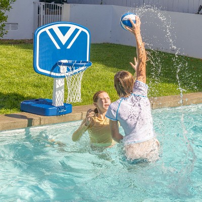 Blue and White 2-in-1 Pool Basketball Hoop & Volleyball Net Set