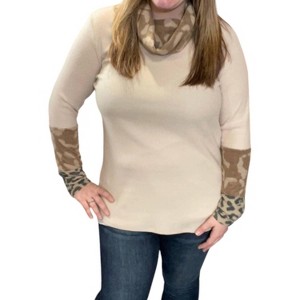 Women's Leopard Accent Cowlneck Sweater - honeyme - 1 of 2