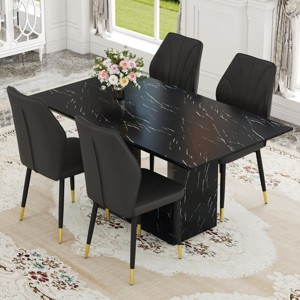 Elegant Modern Dining Set with Upholstered Chairs and Curved Backrests, Contemporary Table & Chair Set for Kitchen,Dining Room-Maison Boucle - 1 of 4