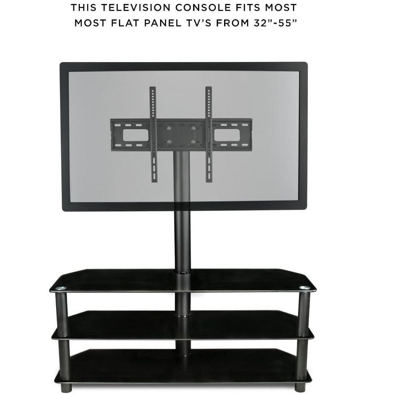 Mount-It! Floor Standing TV Stand w/ 3 Tiered Tempered Glass Equipment Shelves | Entertainment Center w/ Glass Shelves & Flat Screen Mounting Bracket, 2 of 6