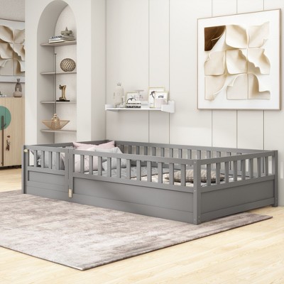 Lycvki Wood Children's Floor Bed with Security Barrier and Door