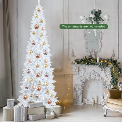 7 ft White Pre-Lit Pencil Christmas Tree with LED Lights
