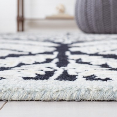 Hand-Tufted Dark Green and Ivory Wool Square Area Rug