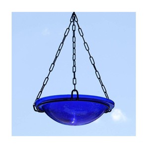 12.5" Crackle Glass Hanging Birdbath Bowl Cobalt Blue - Achla Designs: Hand-Blown, Weather-Resistant, No Assembly Required - 1 of 3