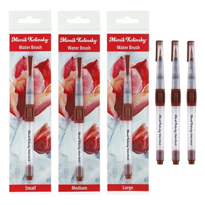 Mimik Kolinsky Synthetic Water Brush, 3 Pack Rounds, 3, 4, 5mm - Handmade in Germany, Watercolor Brushes with Highly Absorbent Bristles, See-Through