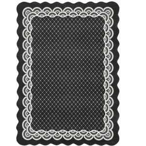 8'x10' Washable Scalloped Living Room Rugs, Plaid Floral Soft Non Slip Bedroom Carpet, Large Low Pile Dining Room Rugs, Black - 1 of 4