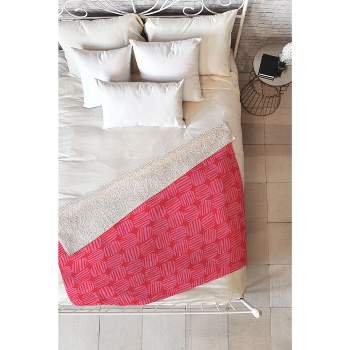 Sewzinski Striped Circle Squares Pink Fleece Throw Blanket -Deny Designs