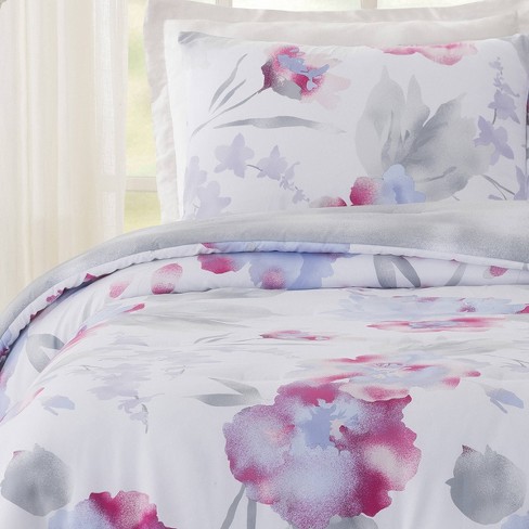 Full/queen Teen Modern Luxe Floral Comforter Set Pink/gray/blue - Makers  Collective : Target