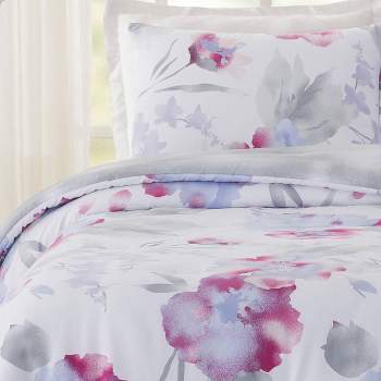 Teen Modern Luxe Floral Comforter Set Pink/Gray/Blue - Makers Collective
