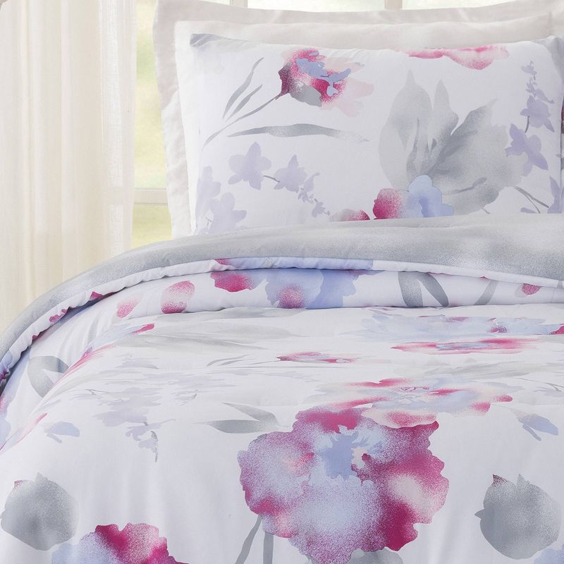 Teen Modern Luxe Floral Comforter Set Pink/Gray/Blue - Makers Collective, 1 of 5