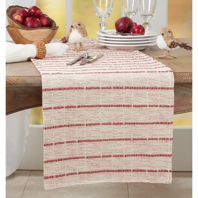 Red and Natural Cotton Striped Table Runner