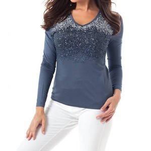 Women's Ombre Sparkle V-Neck Top - ANGEL - 1 of 2
