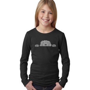 LA Pop Art Girl's Word Art Long Sleeve - Peeking Dog - 1 of 4