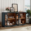 VYNXARIA 4-Door Arched Buffet Cabinet with Glass Doors & Adjustable Shelves in Navy ¨C Stylish Large Storage Solution for Any Space. - 3 of 4