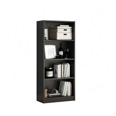 Lirago,Adjustable 4-Shelf Wooden Bookcase-Freestanding Home Office & Living Room Storage,Black