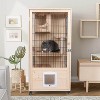 Elecwish Wooden Cat House Enclosed Large Space Cage Indoor with Scratching Post and Lockable Wheels Double Layer with Escape Door - 2 of 4