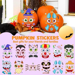 Joyfy 54pcs Pumpkin Decorating Stickers with 12 Designs, Halloween Party Favor, Jack-O-Lantern Face Stickers Pumpkin Decorating Craft - 1 of 4