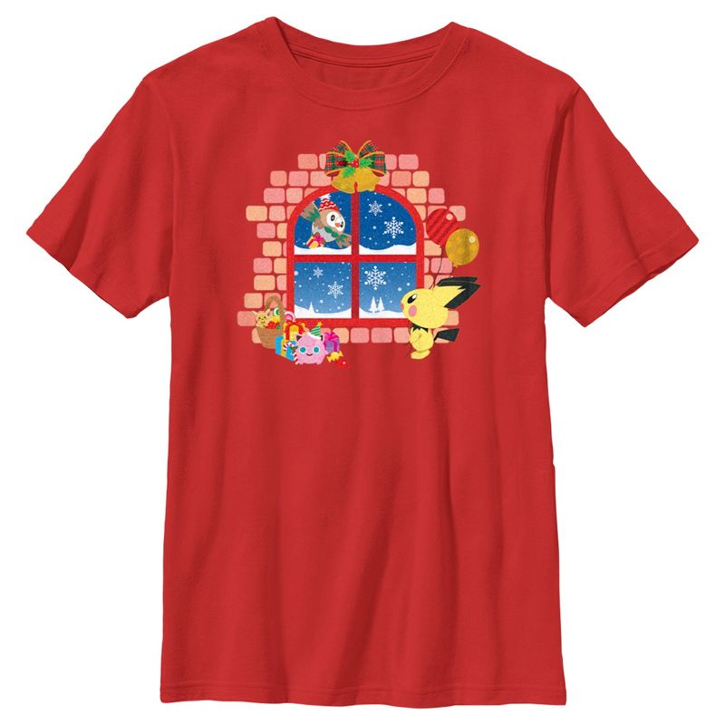 Boy's Pokemon Christmas Window T-Shirt, 1 of 5