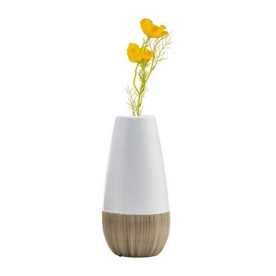 9" White and Beige Two-Tone Ceramic Table Vase
