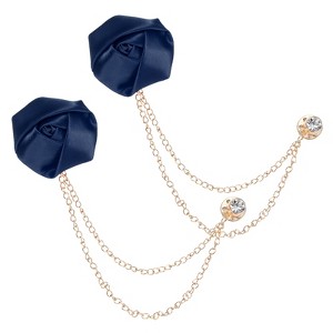 Unique Bargains Cloth Flower Lapel Pin with Gold Badge Tassel Chain for Men Wedding 1.57 inch 2 Pcs - 1 of 4