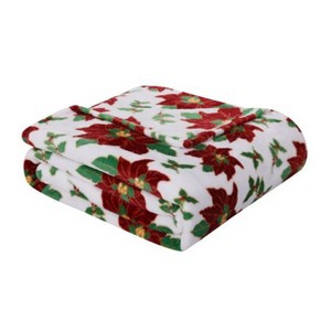 Kate Aurora Christmas Lux Poinsettia Ultra Plush Accent Throw Blanket - 50 in. W x 60 in. L - 1 of 4