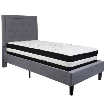 Flash Furniture Roxbury Panel Tufted Upholstered Platform Bed and Pocket Spring Mattress