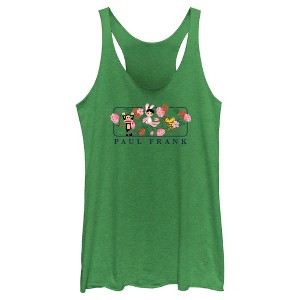 Women's Paul Frank Julius the Monkey and Bunny Girl Flower Scene Racerback Tank Top - 1 of 4