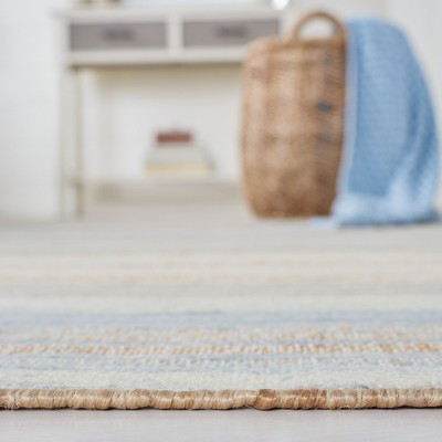 Bohemian Light Blue Handwoven Kilim Square Rug - 6' Wool & Cotton