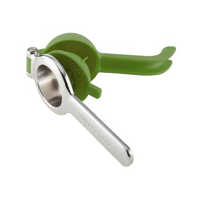 Green and Silver Aluminum Citrus Press with Seed Catcher