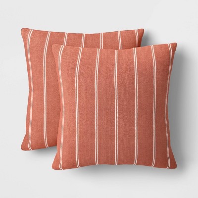2pk Square Cotton Woven Stripe Throw Pillows Rust/Ivory- Threshold™