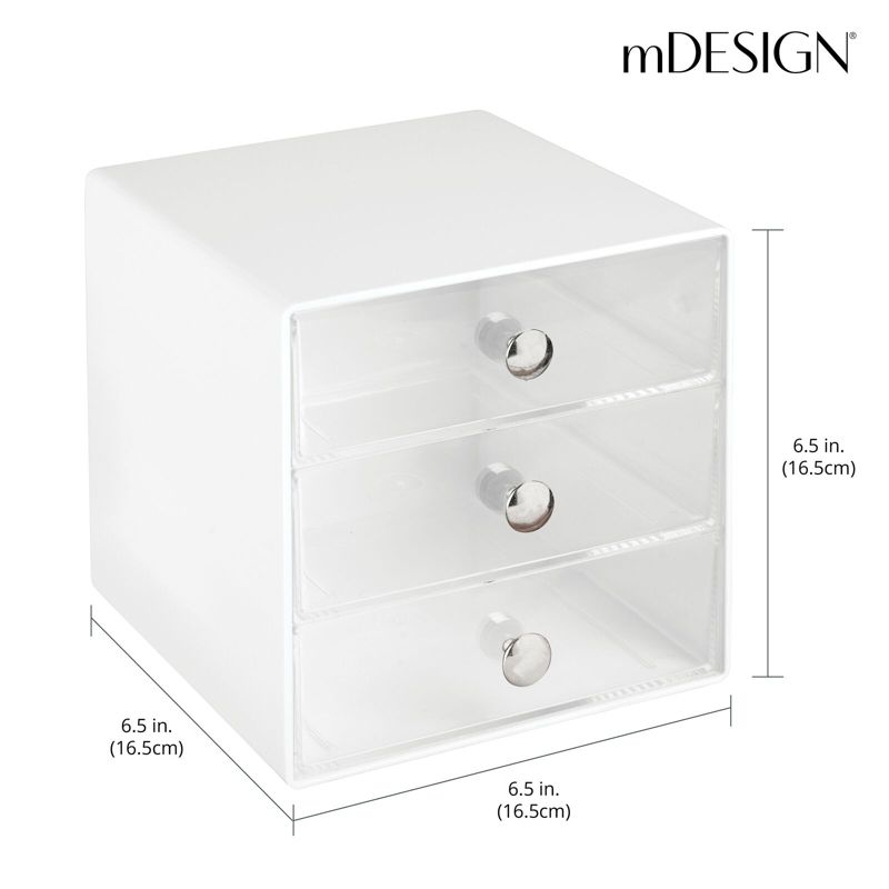 mDesign Plastic Stackable Office Supply Desk Organizer, 3 Drawers, White/Clear, 3 of 6