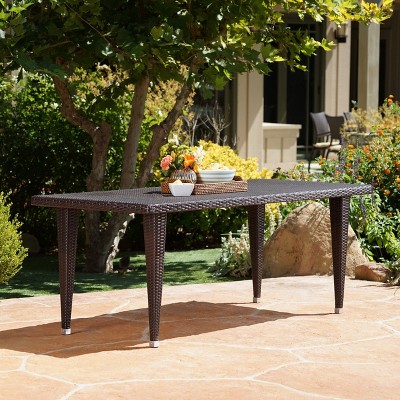 NicBex Outdoor Dining Table,Iron/Rattan Rectangle Patio Table,Outdoor Furniture,Brown/Gray