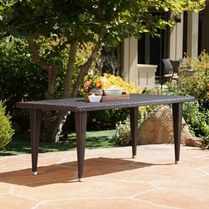 NicBex 73.5" Outdoor Dining Table,Rectangle Patio Table with Iron Frame for 4 to 6 Chairs,Outdoor Furniture,Brown - 1 of 4