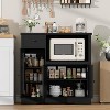 Kitchen Microwave Cabinet with Storage & Drawers, Small Buffet Cabinet with Glass Doors & Adjustable Shelf, Wooden Sideboard - 3 of 4