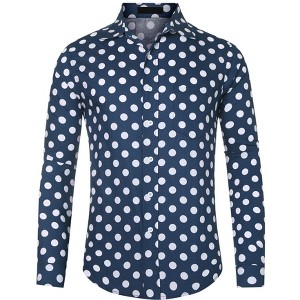 Lars Amadeus Men's Button Down Long Sleeve Casual Business Polka Dots Shirt - 1 of 4