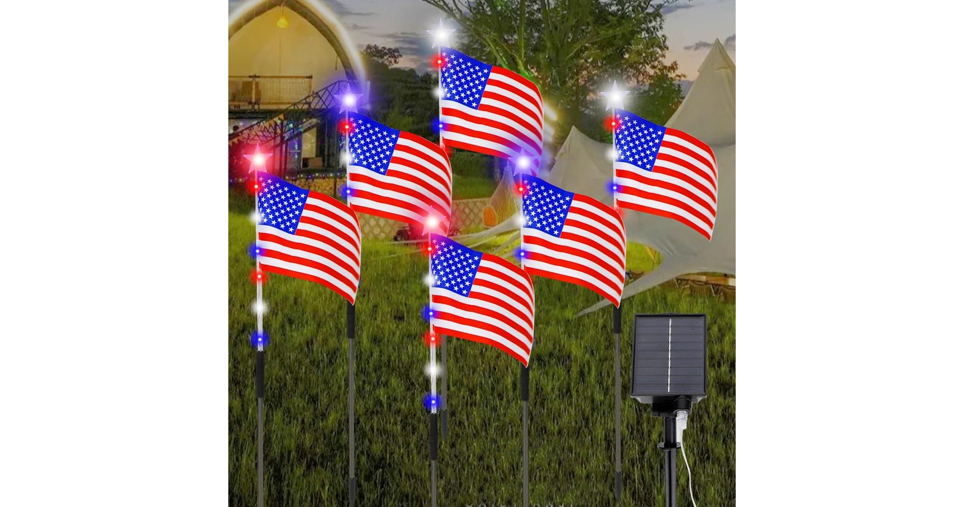 6 Pack American Flag Pathway Decorations, Red White and Blue 4th of July Decor for Memorial Day, Independence Day Garden Yard Walkway