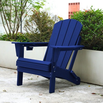 Folding Patio Accent Chair With Stackable Arm Rest,Ergonomic HDPE All-Weather Adirondack Chair,Patio Chair With Dual Cup Holder -The Pop Home
