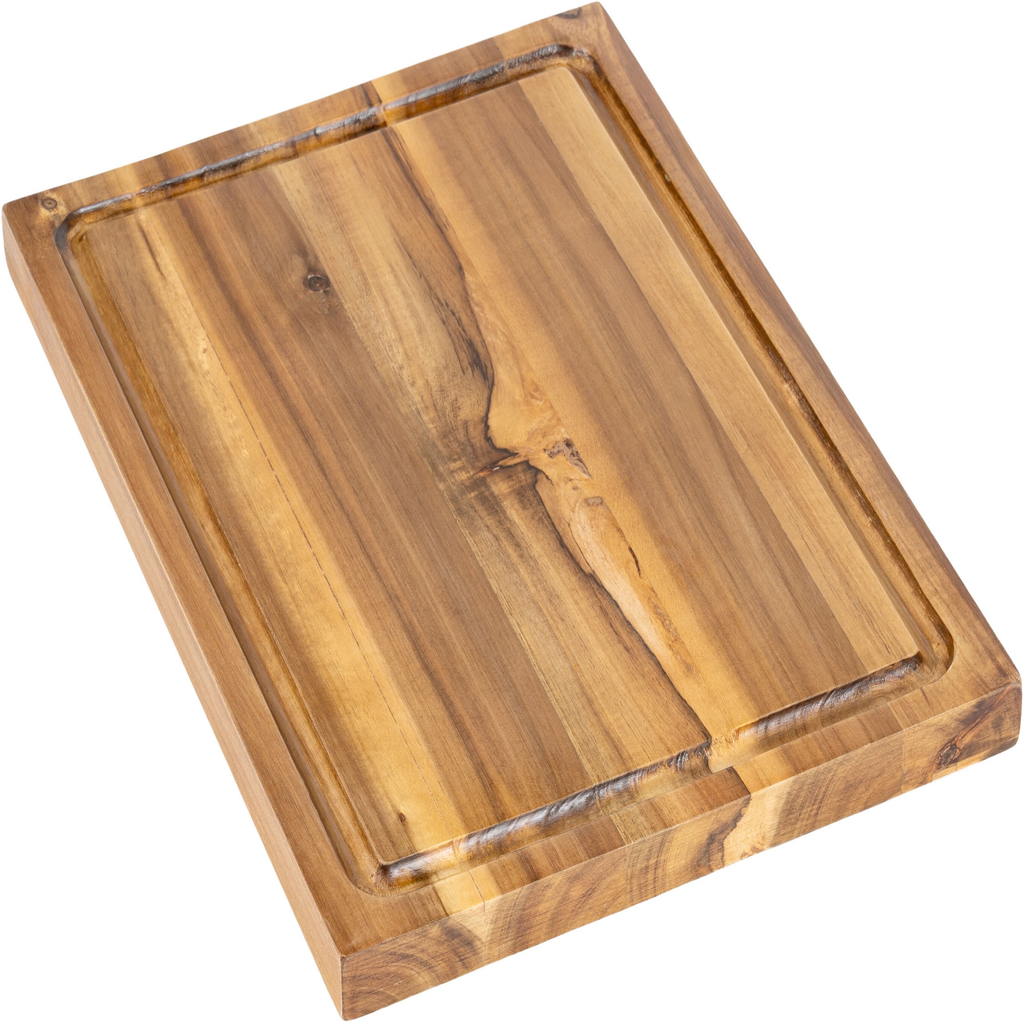 happimess Eldridge Small 14 in. W x 10 in. D Handcrafted Acacia Wood Grain Thick Reversible Cutting Board with Juice Grooves, Natural