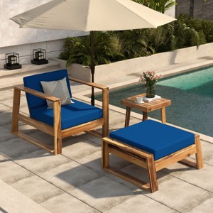 3-Piece Acacia Wood Patio Seating Set,Outdoor Patio Set With Soft Cushions And Coffee Table,Patio Small Space Chat Set -Maison Boucle - 1 of 4