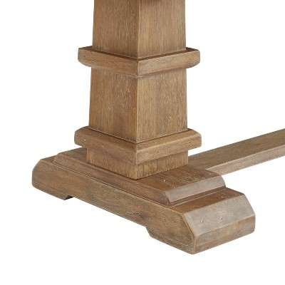 Rustic Brown Farmhouse Wood Dining Bench with Pedestal Columns