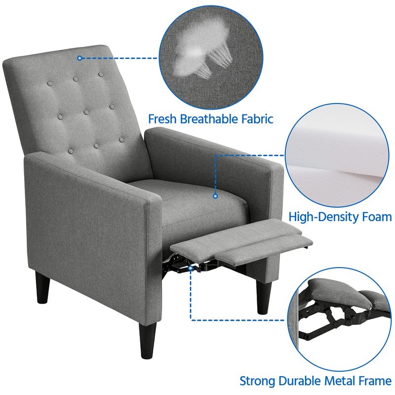 Yaheetech Fabric Tufted Upholstered Recliner Sofa Chair Adjustable Back & Footrest, 6 of 12