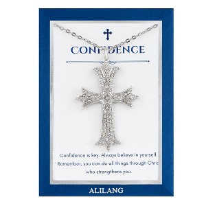 Anna-Kaci Silver Tone Crystal Rhinestone Cross Patonce Fashion Necklace with Message Card Envelope Jewelry Gift - 1 of 4