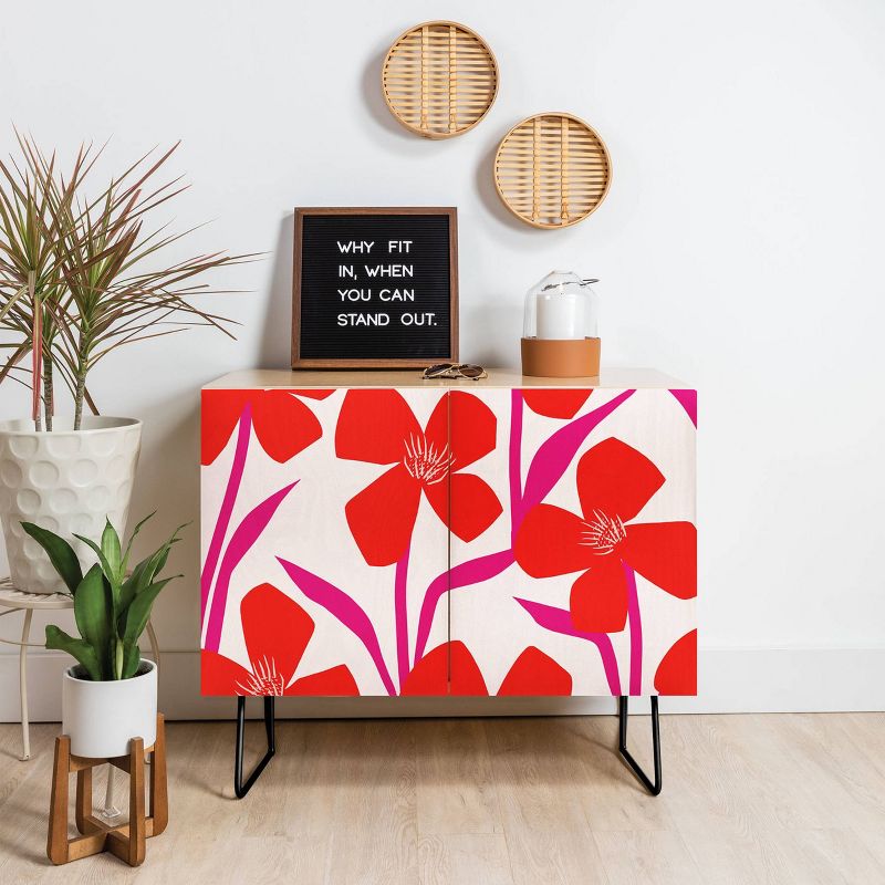 Maritza Lisa Red and Pink Floral Pattern Credenza - Deny Designs, 4 of 5