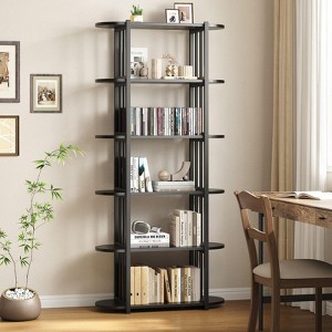 Coolmee 6 Tier Industrial Bookshelf, 71 Inch Tall Narrow Wooden Bookcase with Iron Frames, Open Display Shelving for Living Rooms Bedroom - 1 of 4