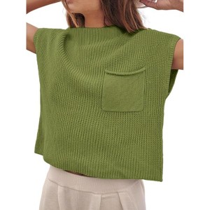 Soft Fabric Breathable Stretchy Turtleneck Knitted Sleeveless Crop Top Fall Winter Fashion - 1 of 3