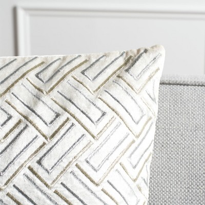 Cream Embroidered Geometric Square Accent Pillow